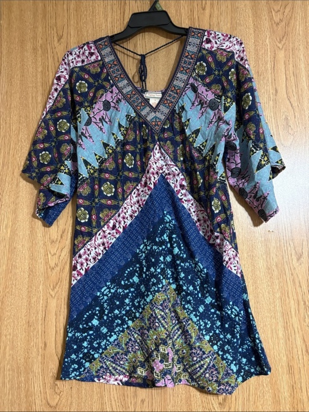 Flying Tomato Navy Teal Pink Mixed Print Tunic